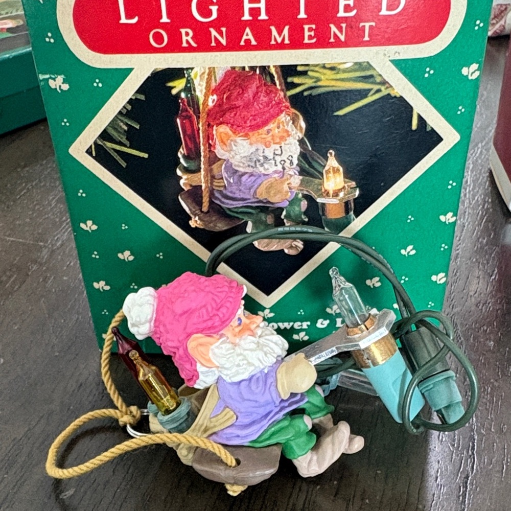 Hallmark Lighted Gnome Ornament - Pink and Purple 1998